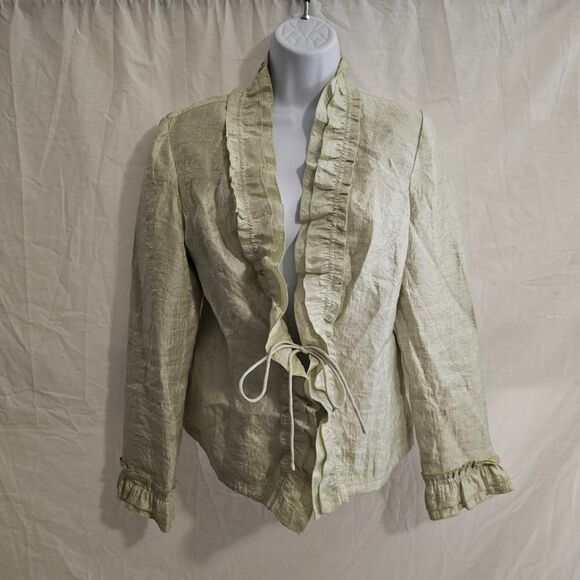 Rafaella Light Green Ruffle Front Blouse - Picture 2 of 4